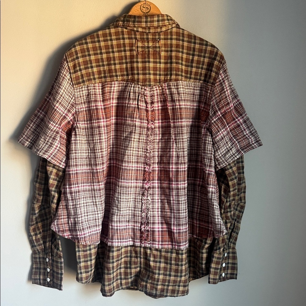 NEW Free People Layer it Up Plaid Flannel Snap Down Top Medium - Picture 3 of 10